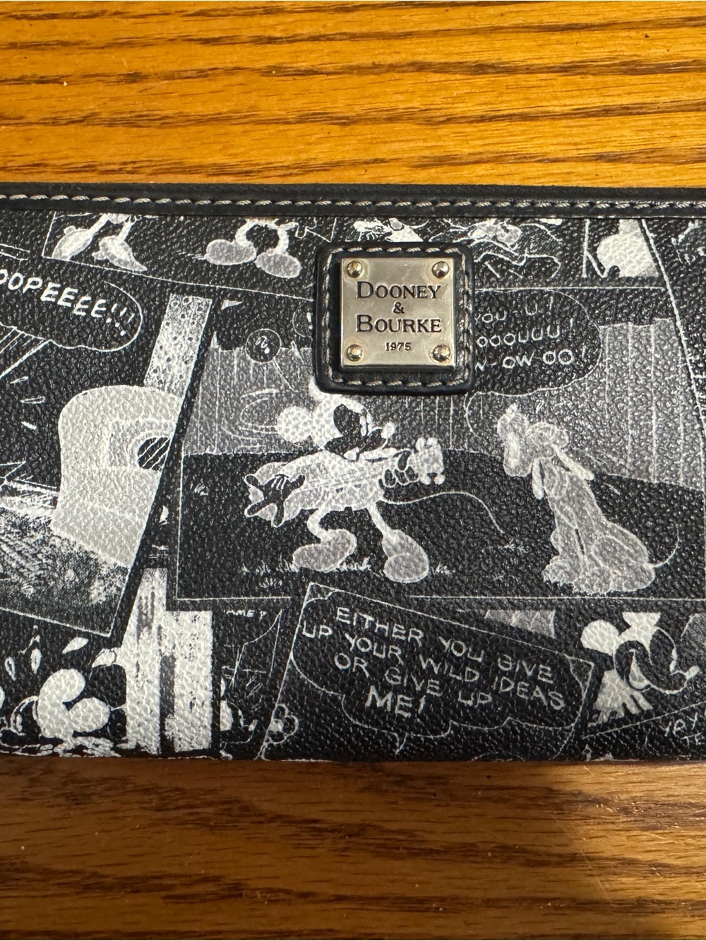 Dooney & Bourke Black and White Disney Comic Wallet with Metal Logo Plaque